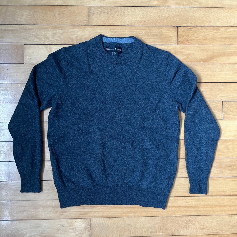 Christian Lacroix Mens Merino Wool Crewneck Sweater Charcoal Gray Size Medium